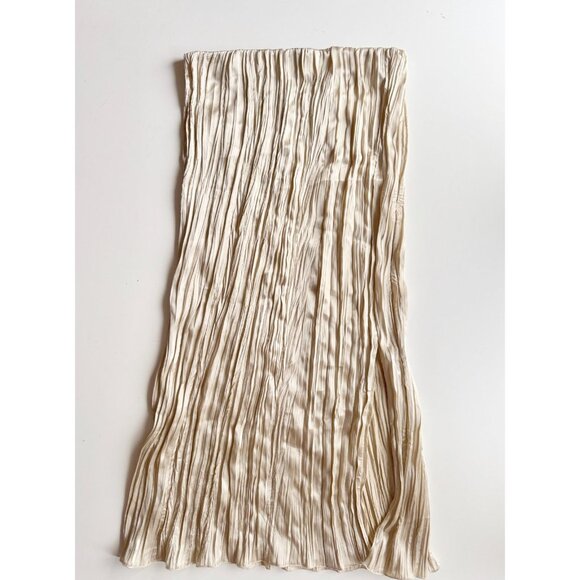 NWT ZARA Champagne Beige Satin Crinkle Pleated Midi Slip Skirt, Size L - Picture 6 of 13